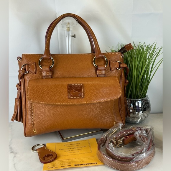 Dooney and Bourke Caramel Tan Brown Pocket Satchel Hand Shoulder bag Set NWT - Picture 3 of 12